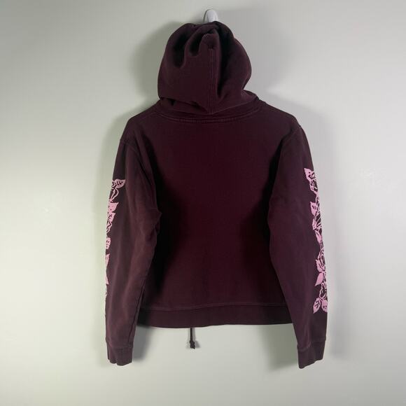 Obey Maroon Hoodie with Pink Floral Sleeves - Picture 4 of 6